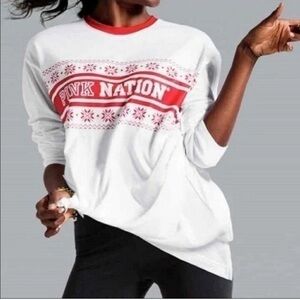 Victoria's Secret PINK Holiday Long Sleeve Campus Tee red/white - size XS